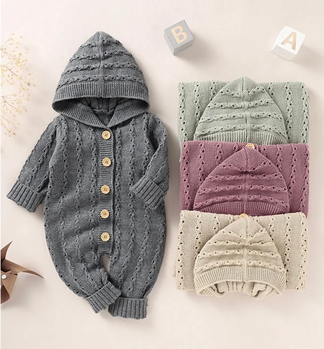 Cable Knit Hooded Romper