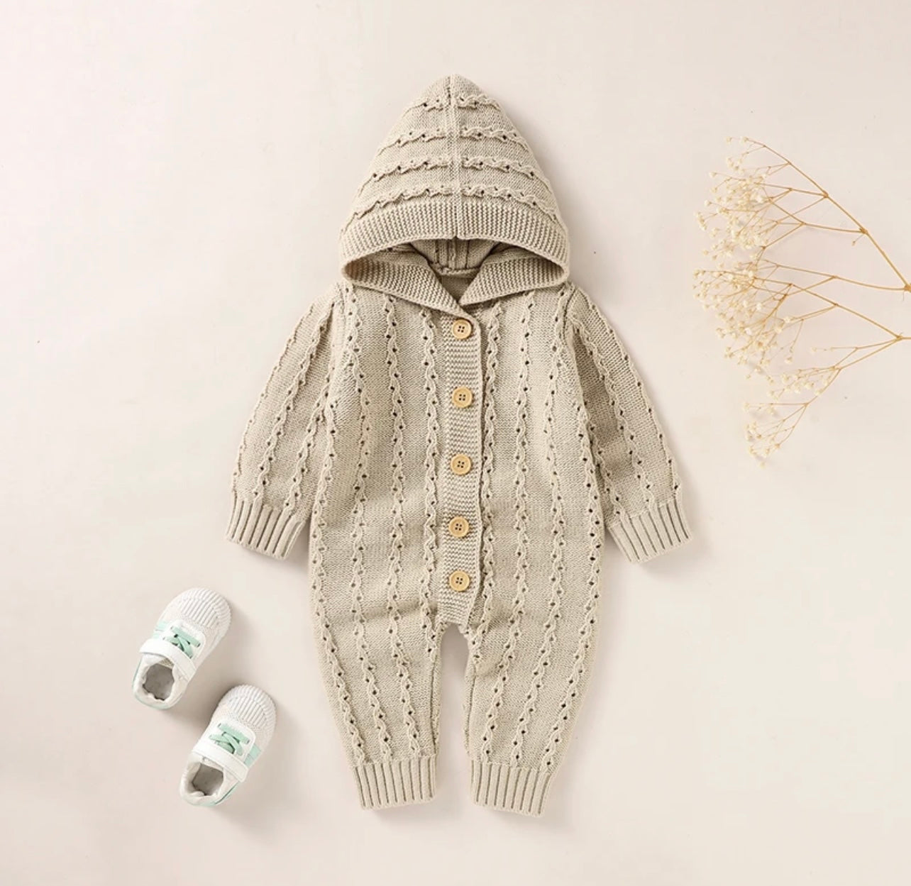 Cable Knit Hooded Romper