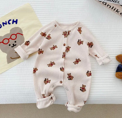 Cotton Waffle Teddy Bear Romper