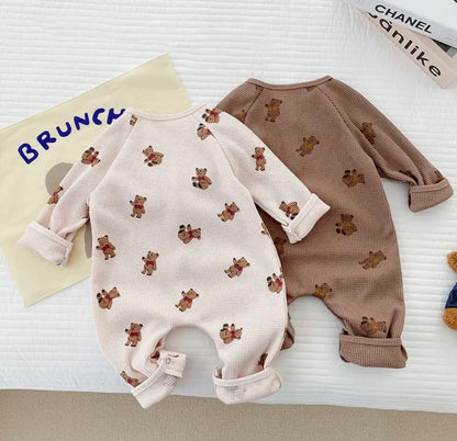 Cotton Waffle Teddy Bear Romper