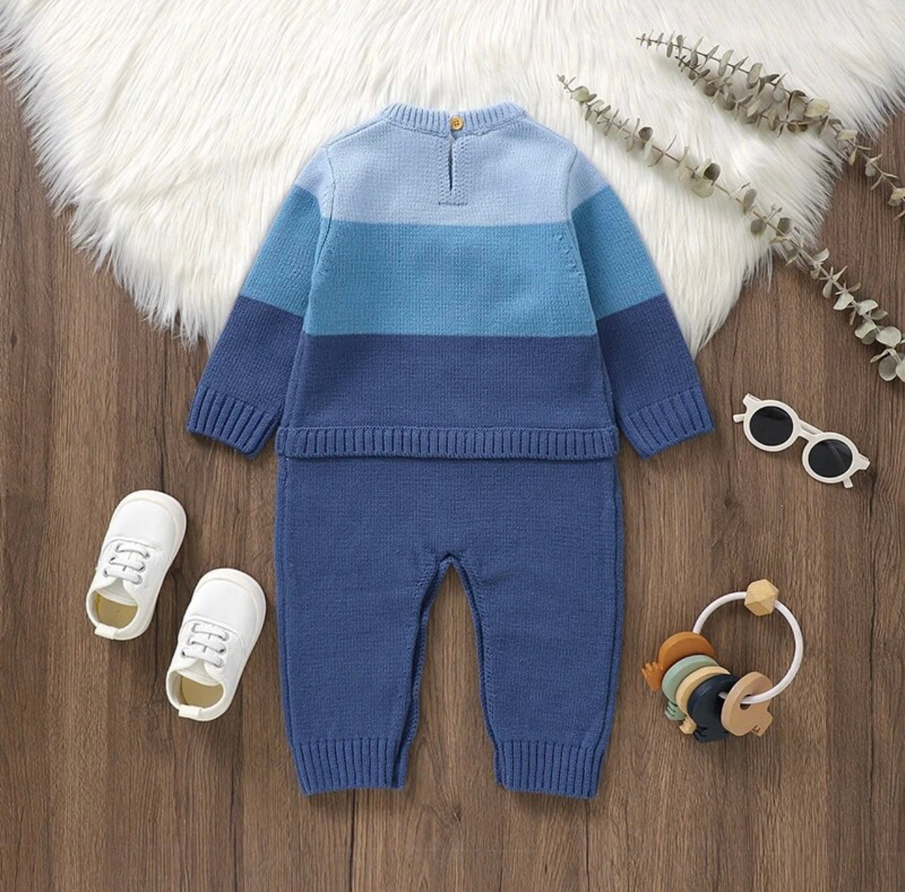 Blue Knitted Teddy Bear Romper