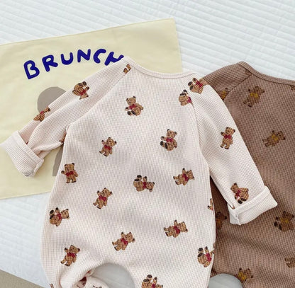 Cotton Waffle Teddy Bear Romper