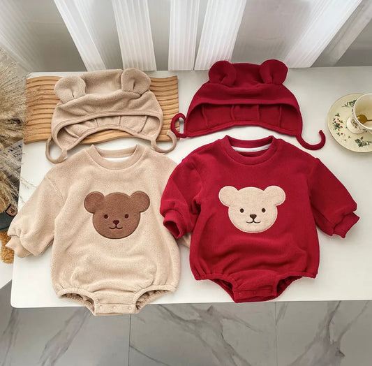 Fleece Teddy Bodysuit with Hat.